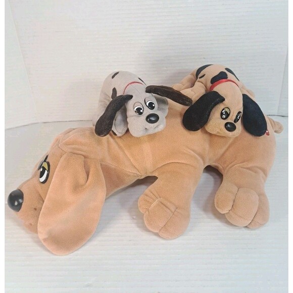 Vtg Tonka Large 18" Pound Puppy w/ 2 7" Puppies Lot Brown & Gray Plush Bundle - Picture 1 of 12